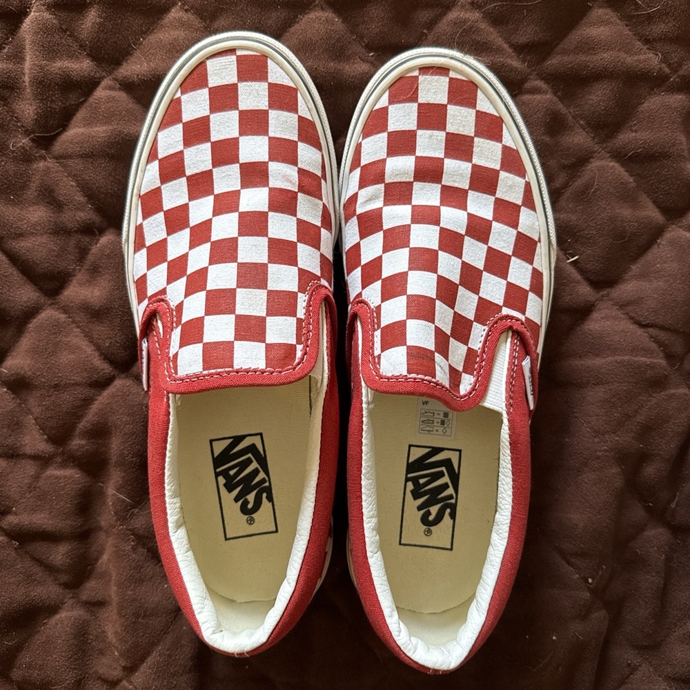 Vans Red and White Checkered Slip-On Sneakers